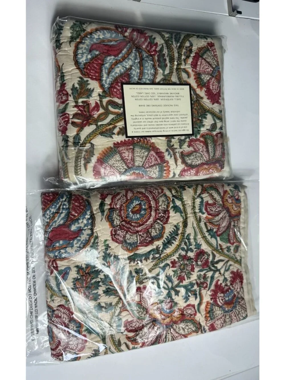 2 Pottery Barn Vtg Euro Mia Block Print Quilted Shams 100% Cotton New 26
